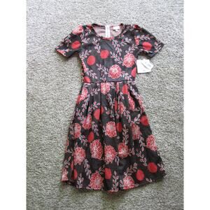 New LuLaRoe Amelia Knee length Dress womans XS Brown Red Flowers with Pockets!
